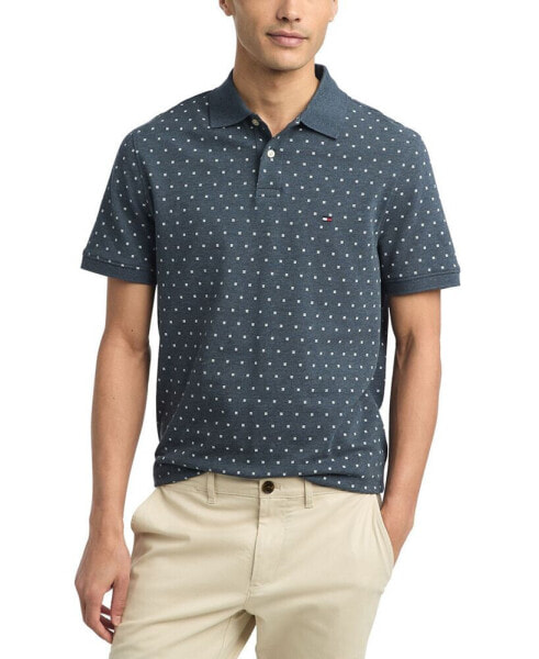Men's Micro Geometric Print Short Sleeve Polo Shirt