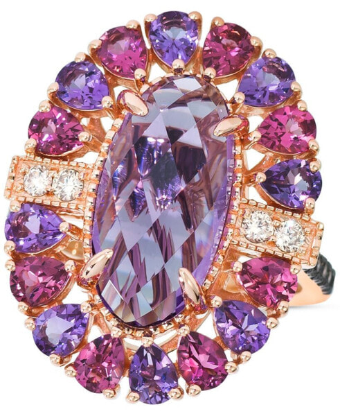 Grape Amethyst (5-3/4 ct. t.w.), Passion Fruit Tourmaline (1 ct. t.w.) & Diamond (1/4 ct. t.w.) Oval Statement Ring in 14k Rose Gold