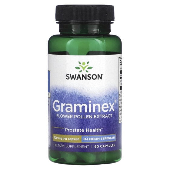 Витамины и БАДы Swanson Graminex Flower Pollen Extract, Максимальная сила, 500 мг, 60 капсул