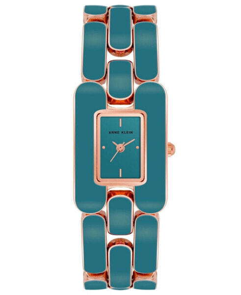 Women's Three Hand Rose Gold-Tone Alloy with Teal Enamel Watch, 22mm x 32mm