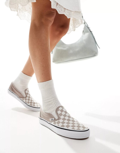 Vans classic slip on trainers in mid grey and white checkerboard