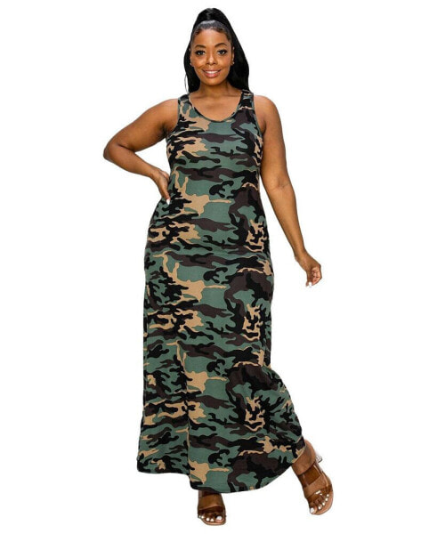 Plus Size Camo Essential Sleeveless Maxi Dress