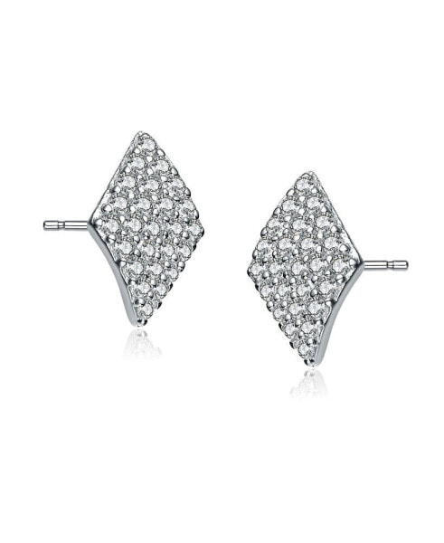 Sterling Silver White Gold Plated Cubic Zirconia Diamond Shape Earrings