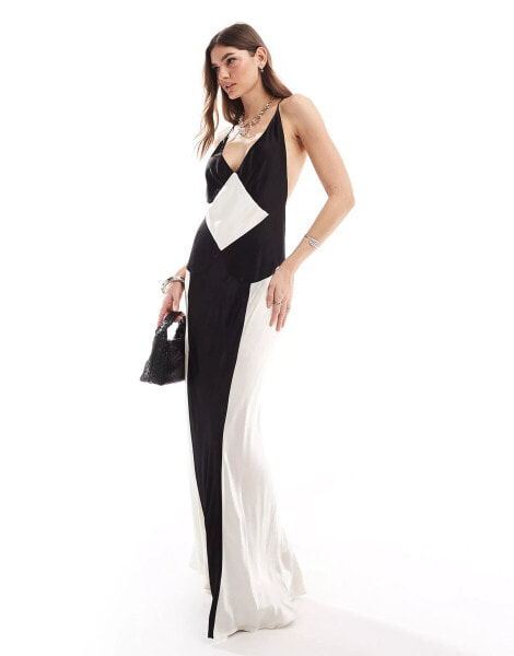 Bardot satin contrast maxi dress in mono