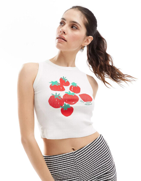 Stradivarius tomatoes tank top in white