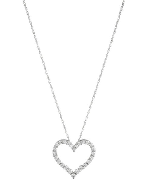 Diamond Open Heart Pendant Necklace (1/2 ct. t.w.) in 14k White Gold, 16" + 2" extender