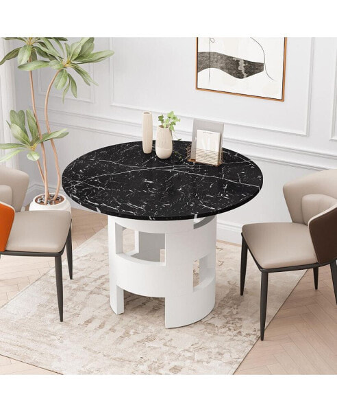 Круглый обеденный стол с печатным черным мраморным столешницей Simplie Fun 42.12" для столовой, кухни, Дом > Мебель > Мебель для кухни > Стулья, табуретки