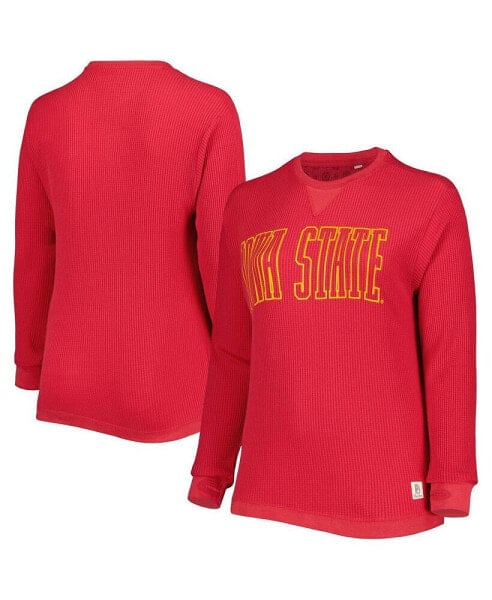 Women's Cardinal Iowa State Cyclones Surf Plus Size Southlawn Waffle-Knit Thermal Tri-Blend Long Sleeve T-shirt