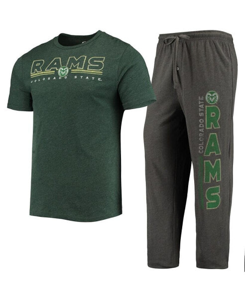 Men's Heathered Charcoal, Green Distressed Colorado State Rams Meter T-shirt and Pants Sleep Set