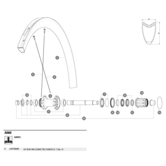 MAVIC Cosmic Pro Carbon SL Tubular Disc 19 Rear Rim Kit