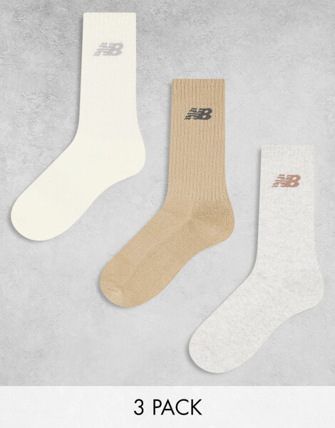 New Balance logo crew sock 3 pack in neutrals