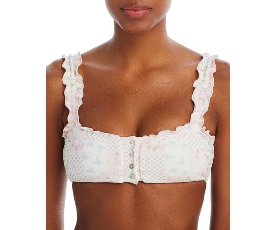 Frankies Bikinis Womens Chiara Terry Ruffled Bikini Top White Size M