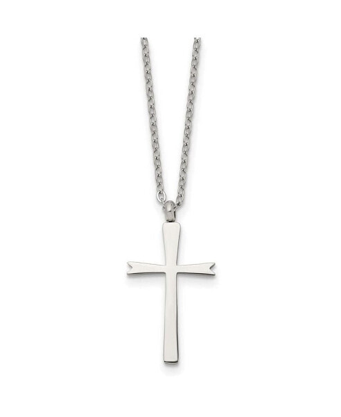 Chisel polished Cross Pendant on a 18 inch Cable Chain Necklace