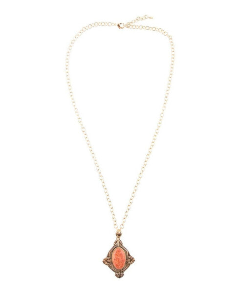 Valerie Genuine Orange Sponge Coral Oval Pendant Necklace