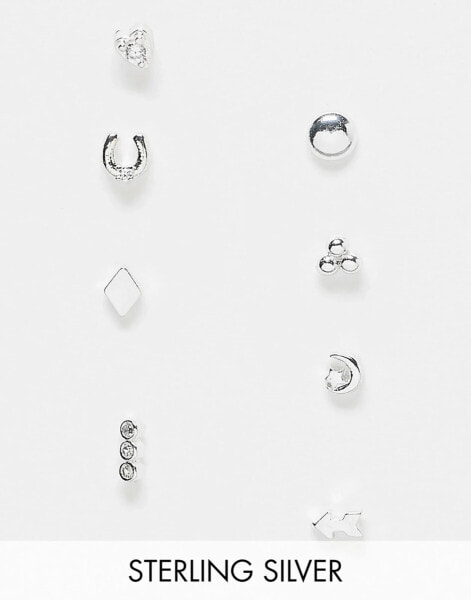 Accessorize mix & match stud x 8 multipack in sterling silver