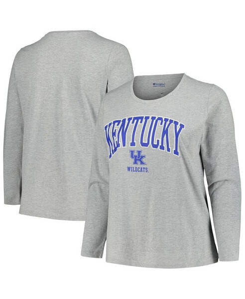 Women's Heather Gray Kentucky Wildcats Plus Size Arch Over Logo Scoop Neck Long Sleeve T-shirt