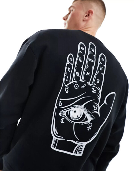 Jack & Jones oversized crew neck sweat with hamsa hand back print in black