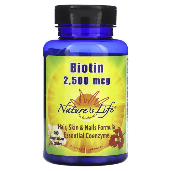 Витамины для кожи Nature's Life Biotin, 2,500 мкг, 200 вегетарианских капсул