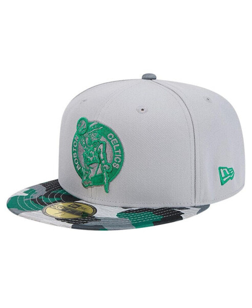 Men's Gray Boston Celtics Active Color Camo Visor 59FIFTY Fitted Hat