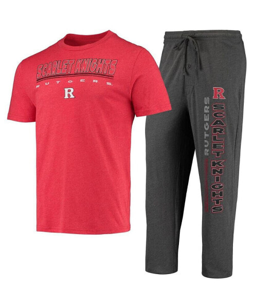 Men's Heathered Charcoal, Scarlet Distressed Rutgers Scarlet Knights Meter T-shirt and Pants Sleep Set