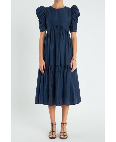 Women's Puff Sleeves Midi Dress