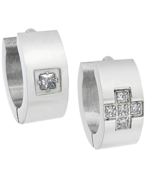 Sutton Stainless Steel And Cubic Zirconia Huggie Earring Set