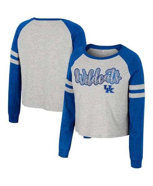 Women's Heather Gray Kentucky Wildcats I'm Gliding Here Raglan Long Sleeve Cropped T-shirt