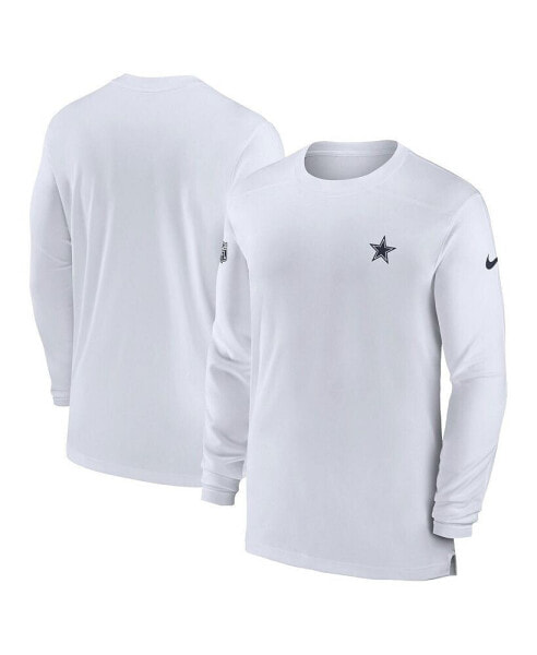 Men's White Dallas Cowboys Sideline Coach Performance Long Sleeve T-shirt