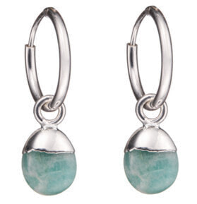 Round silver earrings with amazonite