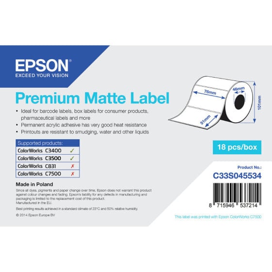 Этикетки для принтера Epson C33S045534 Белый