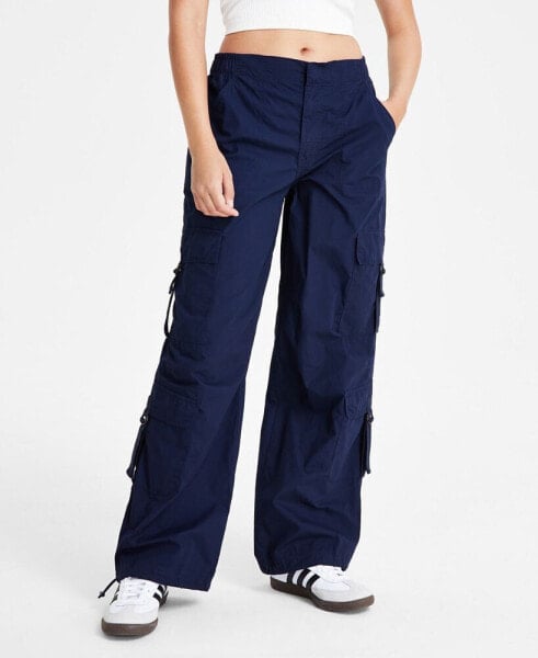 Juniors' Cotton High-Rise Baggy Cargo Pants