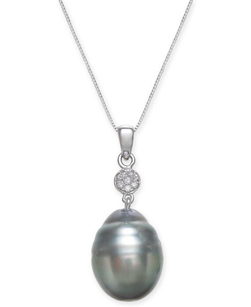 Cultured Black Tahitian Pearl (12 mm) and Diamond Accent Pendant Necklace in 14k White Gold