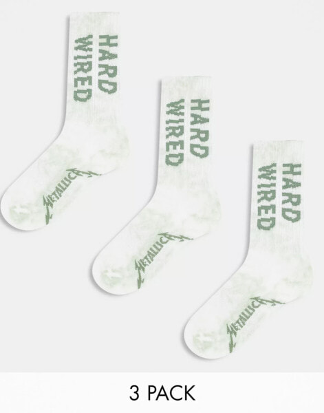 ONLY & SONS 3 pack tennis socks with Metalica print in washed sage green