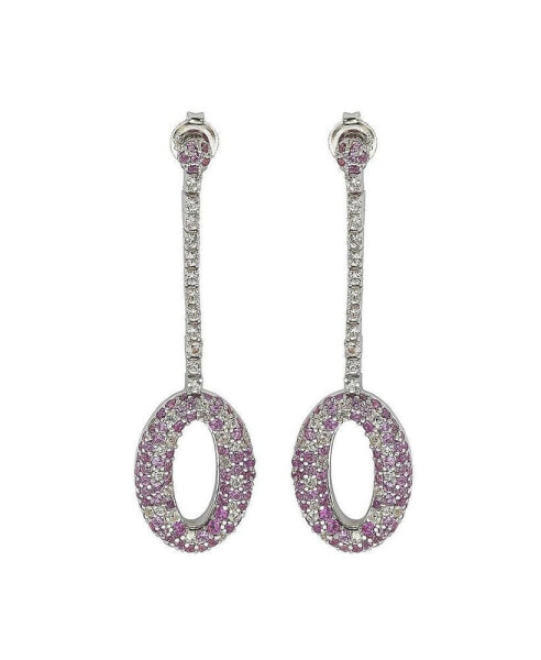 Pink Sapphire & Lab-Grown White Sapphire Oval Circle Drop Dangle Earrings in Sterling Silver by Suzy Levian