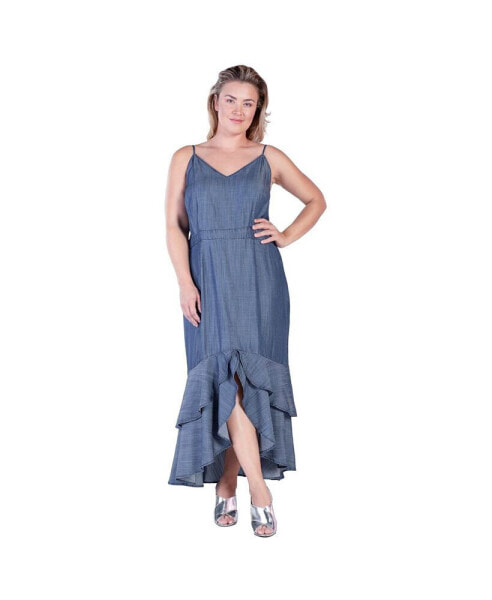 Women's Plus Size Tencel High-Low Ruffle Hem Maxi Dress
