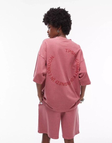 Topshop community co-ord graphic oversized tee in washed pink