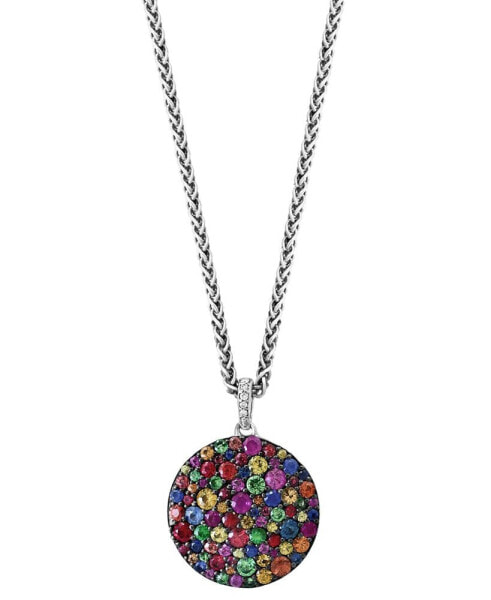 EFFY® Multi-Sapphire (2-5/8 ct. t.w.), Tsavorite (1/2 ct. t.w.) & Diamond Accent Pavé Disc 18" Pendant Necklace in Sterling Silver