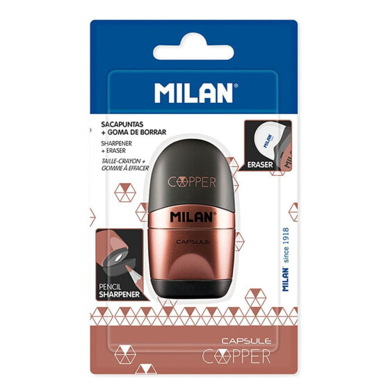 MILAN Blister Pack Eraser With Pencil Sharpener Capsule Copper