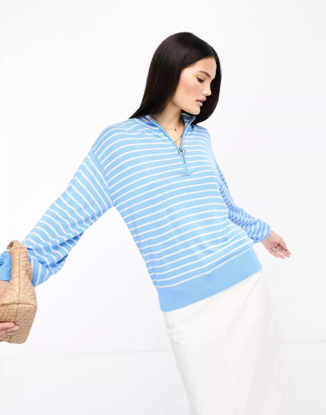 Y.A.S zip neck jumper in blue stripe