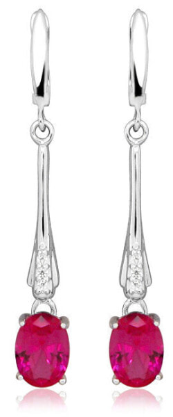 Long silver earrings with rubies SVLE0251SH8R100