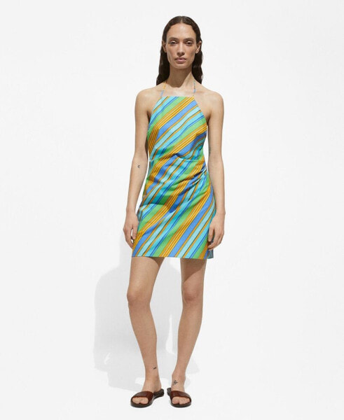 Women's Striped Print Halter Dress