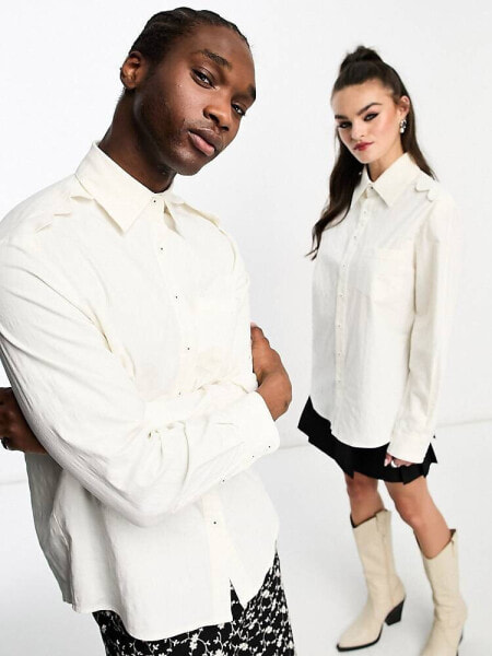 Sister Jane Unisex scalloped detail shirt in ivory