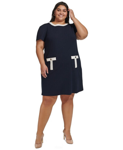 Plus Size Contrast-Trim Shift Dress