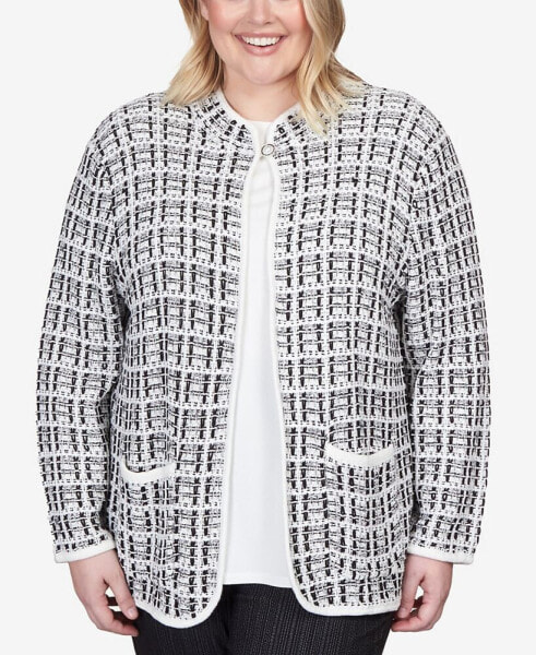Plus Size World Traveler Knit Texture Jacket with Imitation Pearl Buttons