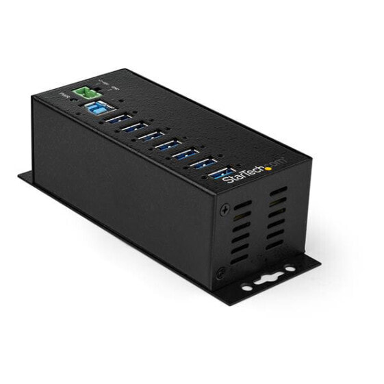 StarTech.com 7 Port USB Hub with Power Adapter - Surge Protection - Metal Industrial USB 3.0 Data Transfer Hub - Din Rail - Wall or Desk Mountable - High Speed USB 3.1 Gen 1 5Gbps Hub - USB 3.2 Gen 1 (3.1 Gen 1) Type-B - USB 3.2 Gen 1 (3.1 Gen 1) Type-A - 5000 Mbit/s