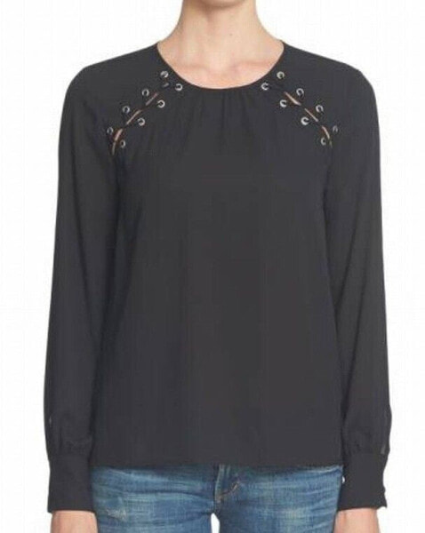 1.State Women's Lace Up Shoulder Knit Top Long Sleeve Black S