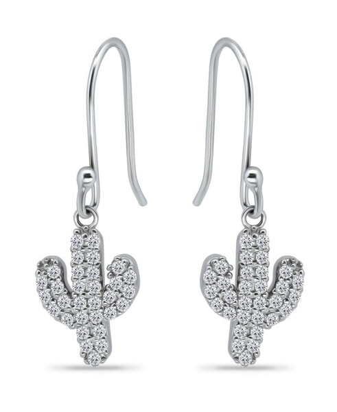 Cubic Zirconia Pave Cactus Drop Earrings in Sterling Silver