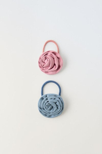 PACK OF TWO DENIM FLOWER SCRUNCHIES