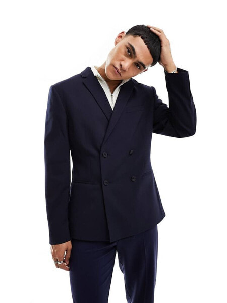 ASOS DESIGN slim double breasted suit jacket in navy