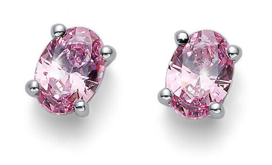 Silver earrings with pink cubic zircons Smooth 62130 ROS